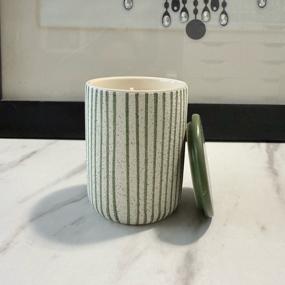Anthropologie Other - Anthropologie Olive and Cream Ceramic Candle
